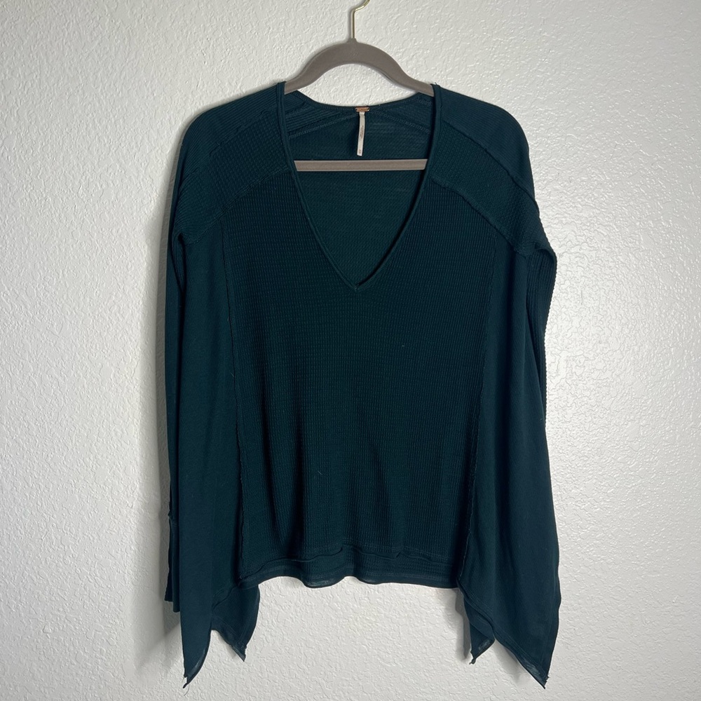 Free People Thermal Waffle Knit Green Tunic XS